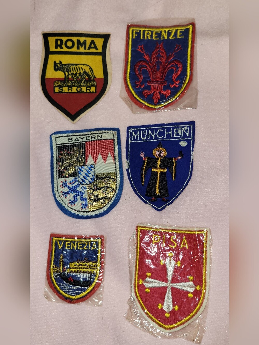 Lot Of 6 Vintage Travel Patches Rome And Italy From 70s Fabric